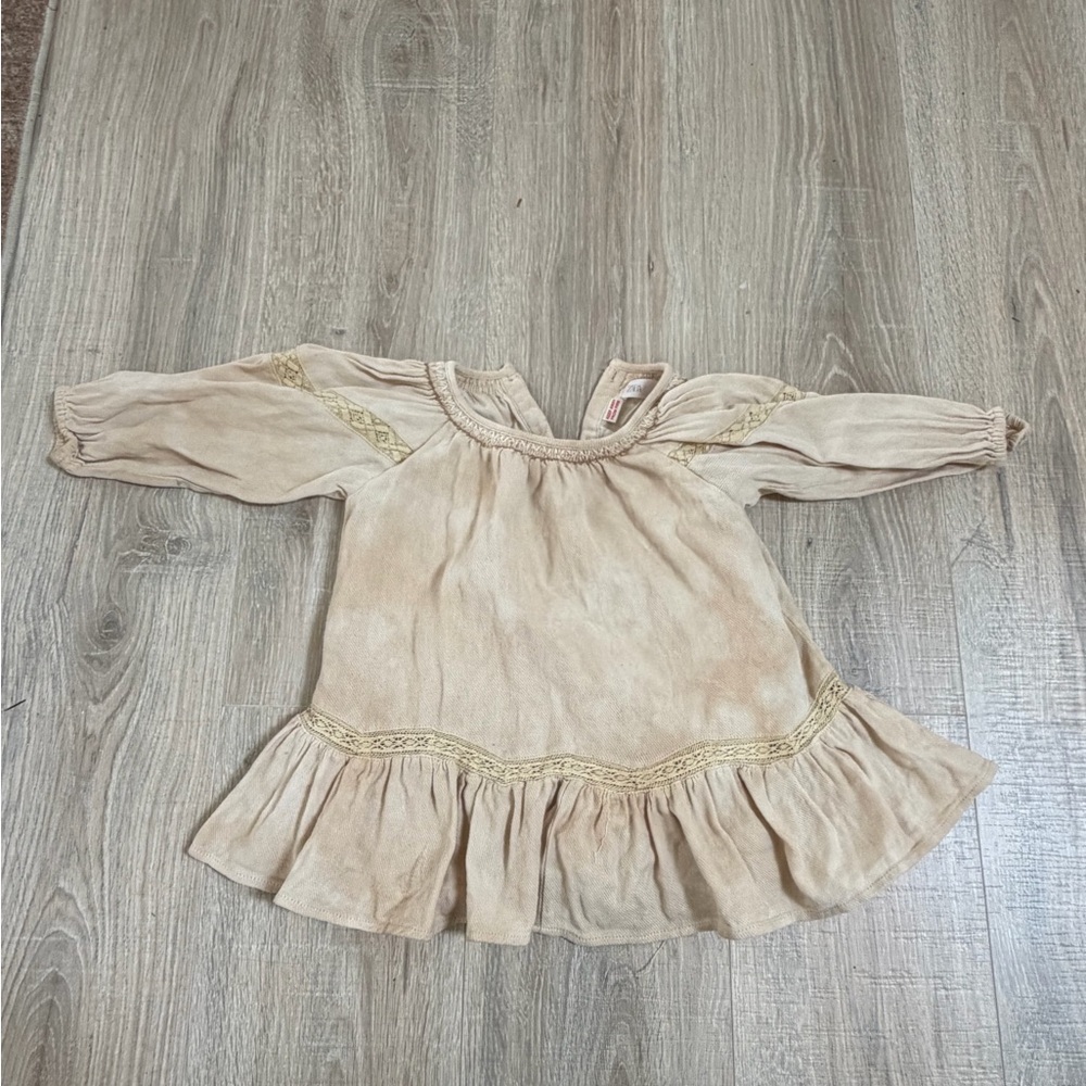 Zara Cream Peasant Dress with Embroidered Trim